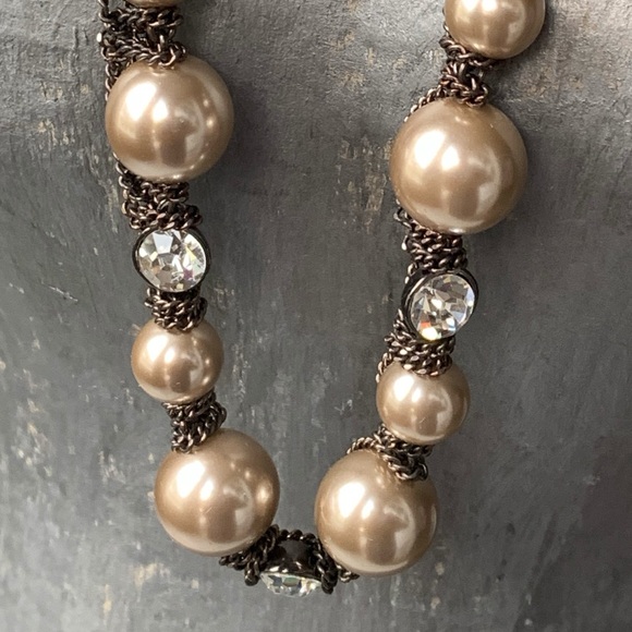 GIVENCHY Designer Champagne Faux Pearl Clear Icy Crystal Chain Woman’s Necklace - Picture 8 of 10